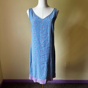 Vintage 90s‎ GAP Floral Slip Dress Blue Lavender Trim Y2K Coquette Small